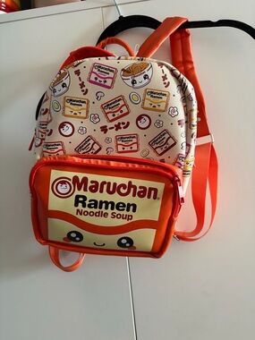 Orange Mini Backpack — Cute Ramen Print Mini Bag